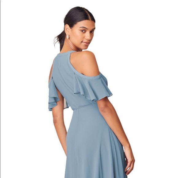 Lulu’s Easy Listening Slate Blue Cold Shoulder Maxi Dress Size Large - Picture 3 of 9